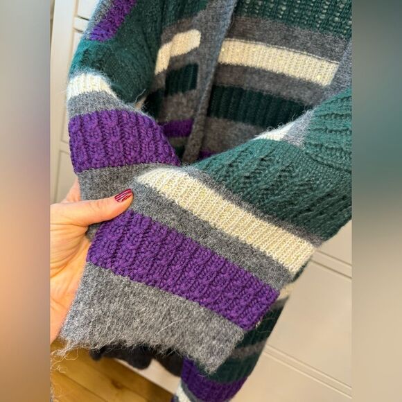 Per Se Merino Wool women’s luxury open front long cardigan size M-L green purple - Picture 17 of 17